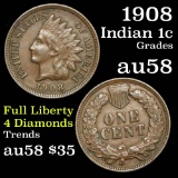 1908 Indian Cent 1c Grades Choice AU/BU Slider