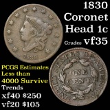 1830 Coronet Head Large Cent 1c Grades vf++ (fc)
