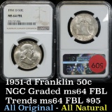 NGC 1951-d Franklin Half Dollar 50c Graded ms64 fbl by NGC