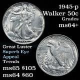 1945-p Walking Liberty Half Dollar 50c Grades Choice+ Unc