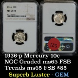 NGC 1936-p Mercury Dime 10c Graded ms65 fsb by NGC