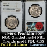 NGC 1949-d Franklin Half Dollar 50c Graded ms64 fbl by NGC