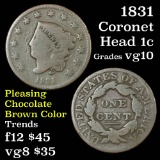 1831 Coronet Head Large Cent 1c Grades vg+