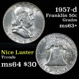 1957-d Franklin Half Dollar 50c Grades Select+ Unc