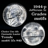 1944-p Jefferson Nickel 5c Grades Choice Unc 5fs