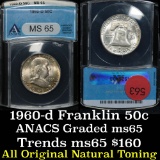 ANACS 1960-d Franklin Half Dollar 50c Graded ms65 by Anacs