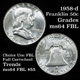 1958-d Franklin Half Dollar 50c Grades Choice Unc FBL