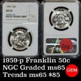 NGC 1959-d Franklin Half Dollar 50c Graded ms65 by NGC