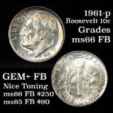 1961-p Roosevelt Dime 10c Grades Gem+ Full Bands (fc)