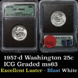 1957-d Washington Quarter 25c Graded ms63 by ICG