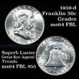 1959-d Franklin Half Dollar 50c Grades Choice Unc FBL