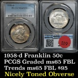 PCGS 1958-d Franklin Half Dollar 50c Graded ms65 fbl by PCGS