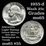 1955-d Washington Quarter 25c Grades GEM Unc