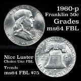 1960-p Franklin Half Dollar 50c Grades Choice Unc FBL