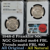 NGC 1948-p Franklin Half Dollar 50c Graded ms64 fbl by NGC