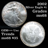 2002 Silver Eagle Dollar $1 Grades GEM+++ Unc