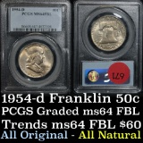 PCGS 1954-d Franklin Half Dollar 50c Graded ms64 fbl by PCGS