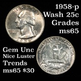 1958-p Washington Quarter 25c Grades GEM Unc