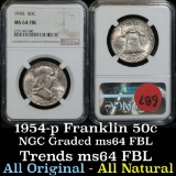 NGC 1954-p Franklin Half Dollar 50c Graded ms64 fbl by NGC