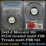 PCGS 1943-d Mercury Dime 10c Graded ms65 fsb by PCGS