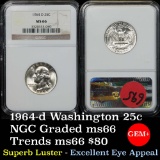 NGC 1964-d Washington Quarter 25c Graded ms66 by NGC