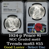 NGC 1924-p Peace Dollar $1 Graded ms63 by NGC