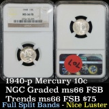 NGC 1940-p Mercury Dime 10c Graded ms66 fsb by NGC