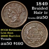 1849 Braided Hair Large Cent 1c Grades AU, Almost Unc