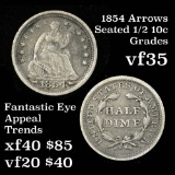 1854 Arrows Seated Liberty Half Dime 1/2 10c Grades vf++
