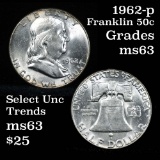 1962-p Franklin Half Dollar 50c Grades Select Unc