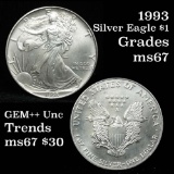 1993 Silver Eagle Dollar $1 Grades GEM++ Unc