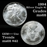 1994 Silver Eagle Dollar $1 Grades GEM+++ Unc