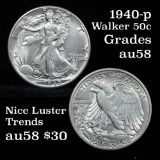 1940-p Walking Liberty Half Dollar 50c Grades Choice AU/BU Slider