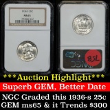 ***Auction Highlight*** NGC 1936-s Washington Quarter 25c Graded ms65 by NGC (fc)