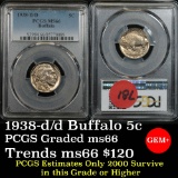 PCGS 1938-d/d Buffalo Nickel 5c Graded ms66 by PCGS