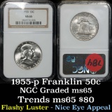 NGC 1955-p Franklin Half Dollar 50c Graded ms65 by NGC