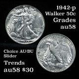 1942-p Walking Liberty Half Dollar 50c Grades Choice AU/BU Slider