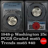 PCGS 1948-p Washington Quarter 25c Graded ms65 by PCGS