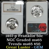 NGC 1957-p Franklin Half Dollar 50c Graded ms65 by NGC