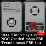 NGC 1944-d Mercury Dime 10c Graded ms65 fsb by NGC