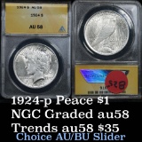 ANACS 1924-p Peace Dollar $1 Graded au58 by Anacs