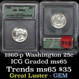 1960-p Washington Quarter 25c Graded ms65 by ICG