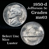 1950-d Jefferson Nickel 5c Grades Select Unc