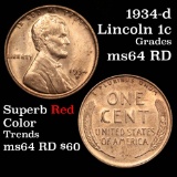 1934-d Lincoln Cent 1c Grades Choice Unc RD