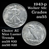 1943-p Walking Liberty Half Dollar 50c Grades Choice AU