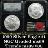 NGC 1999 Silver Eagle Dollar $1 Graded ms69 by NGC