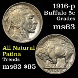 1916-p Buffalo Nickel 5c Grades Select Unc