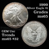 1999 Silver Eagle Dollar $1 Grades GEM Unc