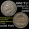 1886 ty1 Indian Cent 1c Grades AU, Almost Unc