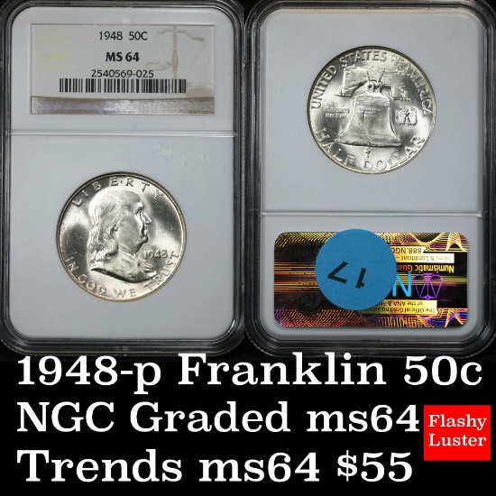 NGC 1948-p Franklin Half Dollar 50c Graded ms64 by NGC